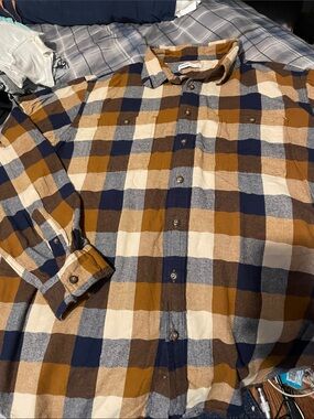 Sonoma Navy, Brown & Cream Plaid Button-Down Shirt
